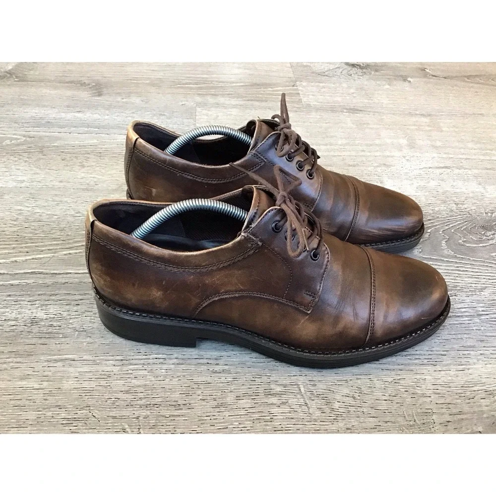 ECCO NEWCASTLE Toe Cap Derby Mens Size 45 / 11 Brown Leather Oxford Shoes Dress